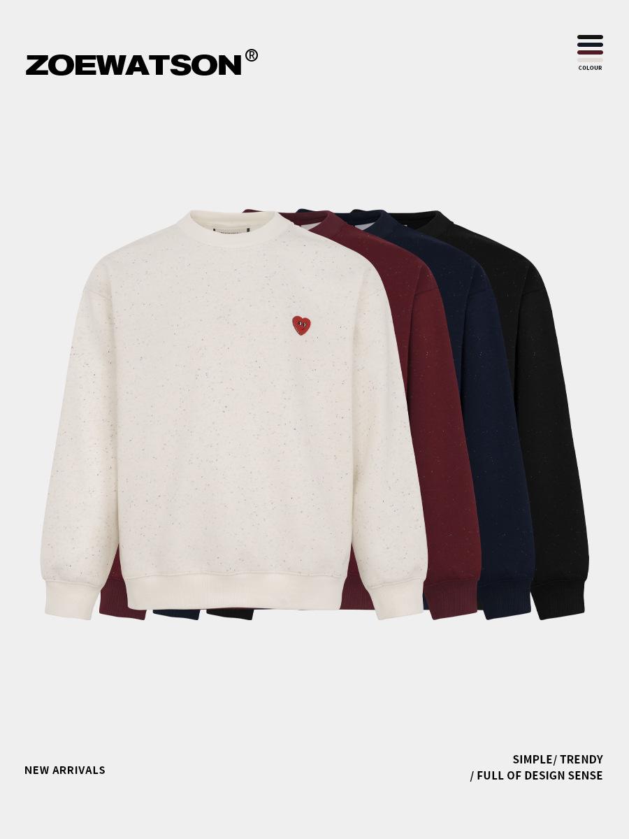 

American Heavyweight Round Neck Hoodie - 2025 Winter Casual Embroidered Heart Design, Plus Velvet Pullover S