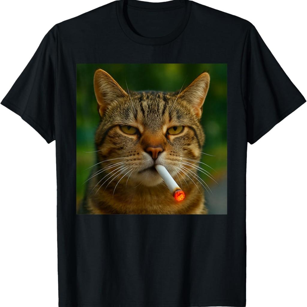 Funny Cat Smoking Cigarette Kitty Gen Z Meme Smoking Cat T-Shirt(1)