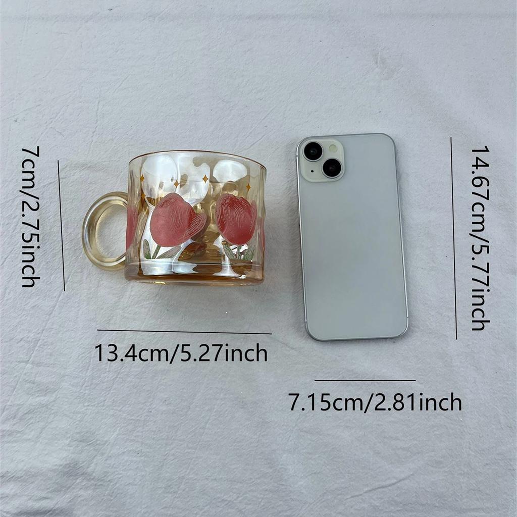 1 Stück-Ins Niedlicher Druck Tulpe Wasserbecher Glasbecher Hohes Borosilikatglas Wasserbecher Kaffeetrinkgläser Für Saft