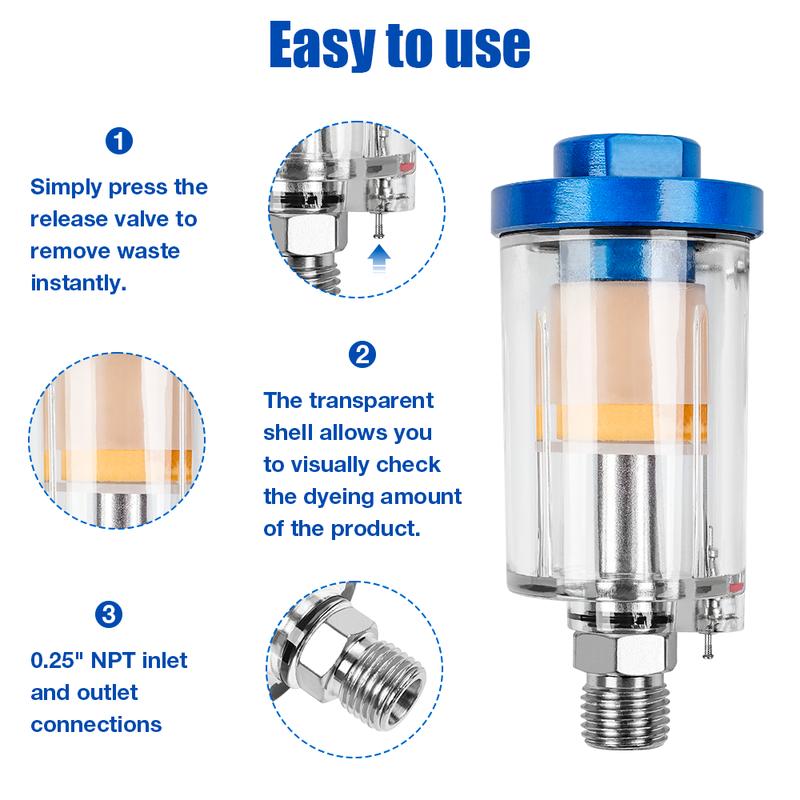 Spray Gun Oil/Water Separator, 1/4" Filter Pressure Regulator, EU Adapter With Air Pressure Regulator, Air Compressor Regulator