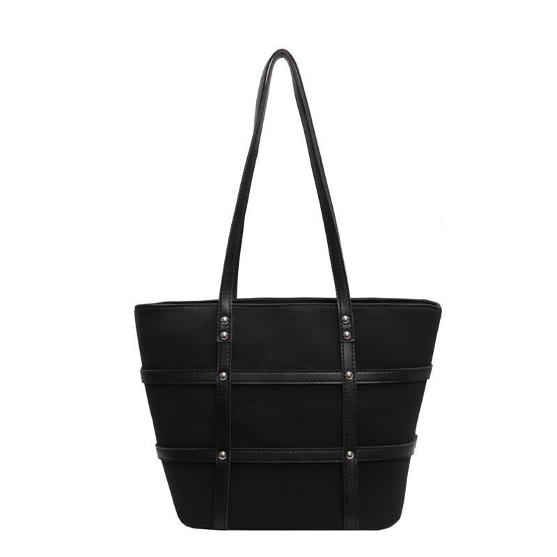 

Minimalist Solid Color Bag Contrasting Piping Pu Material Daily Travel Bags Black