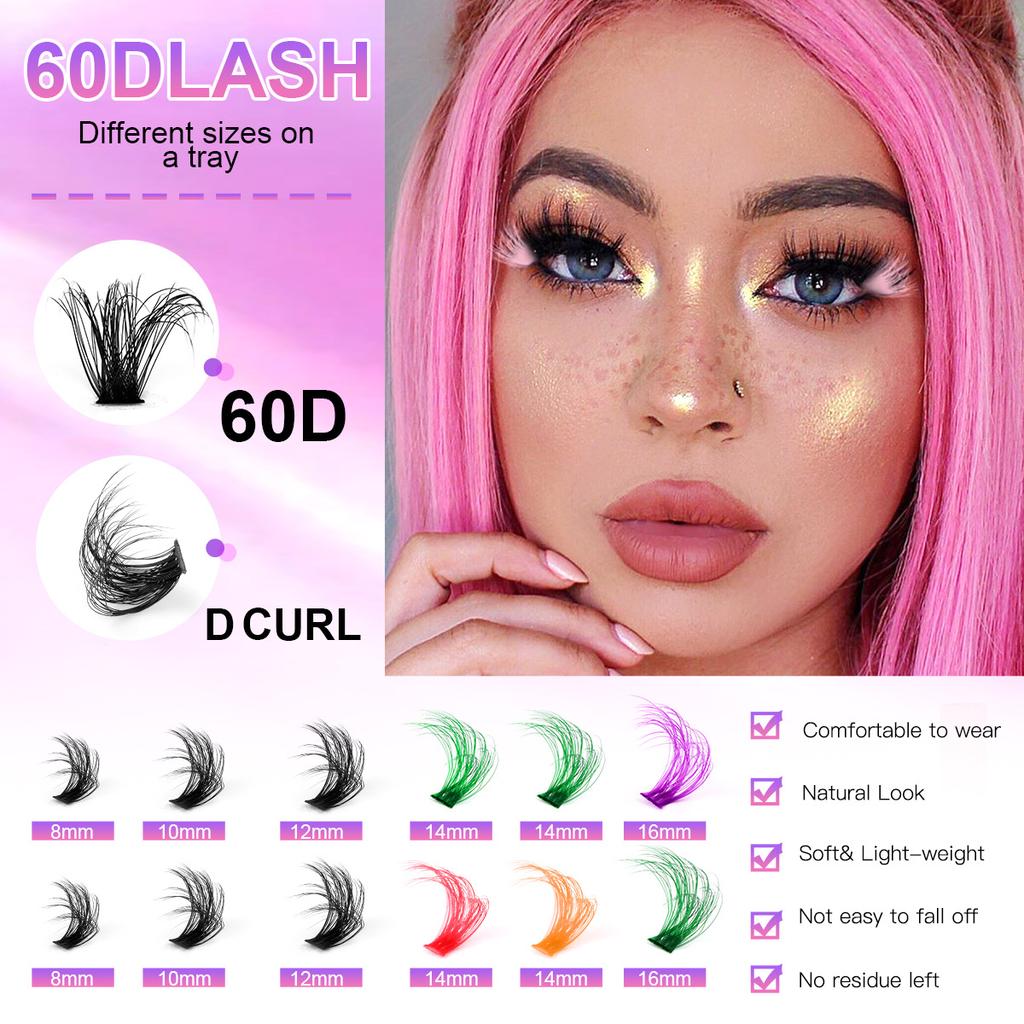 Color D Song Single Cluster False Eyelashes 8-16Mmdiy Segmented Thick Curled Eyelashes