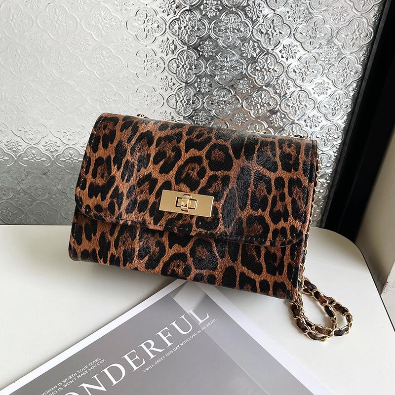 Trendy Niche Design Leopard Print Small Square Shoulder Crossbody Daily Bag