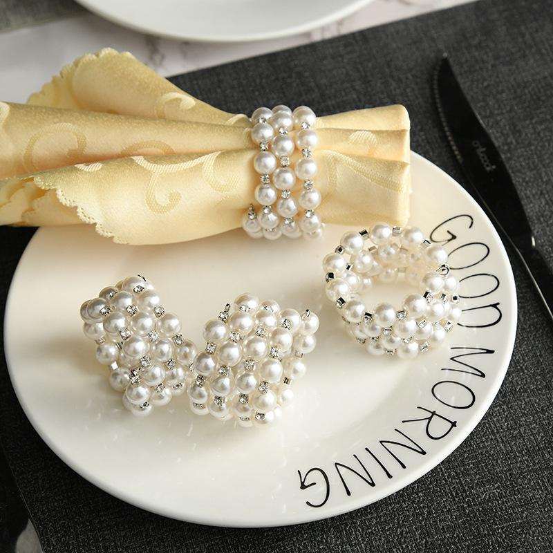 6PCS Pearl Napkin Buckles,Delicate Handmade Wide Round Napkin Holder Rings,for Dinner Parties Wedding Dining Table Setting Decor