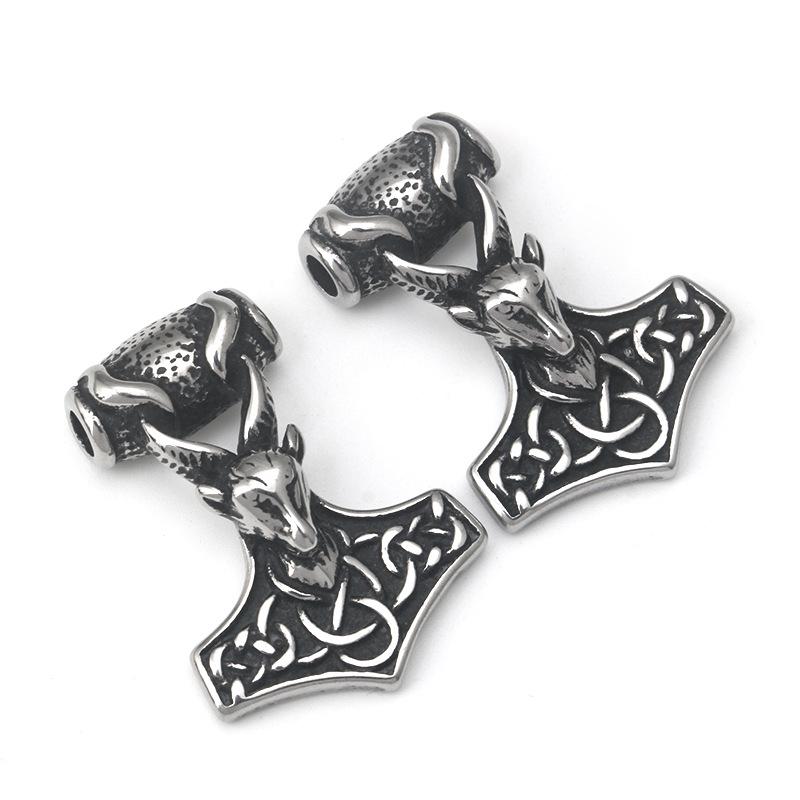 Retro Thors Hammer Widderkopf Edelstahl Anhänger Halskette