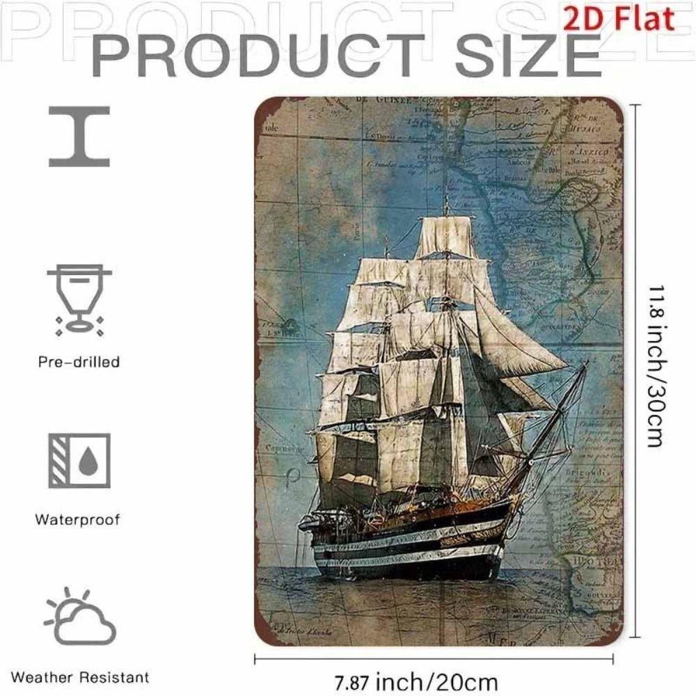 Vintage Nautical Metal Wall Art, Old Sailing Ship Pirate Decor, Home Wall Decor