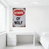 Vintage Distressed Metal Tin Sign 'BEWARE OF WOLF' Rustic Warning Plaque for Home Man Cave Bar Decor with Cracked Effect & Metal