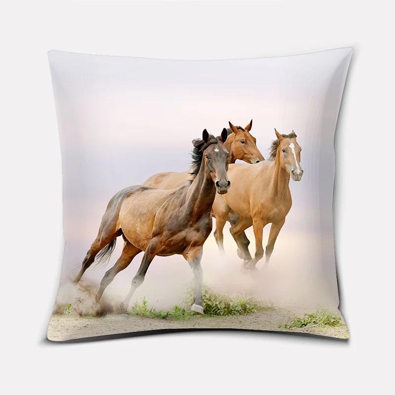 Fashion Classic Square Pillow Case, Galloping Horse, Magnificent Pattern. Living Room Sofa Cushion Cover, Pillow Cover