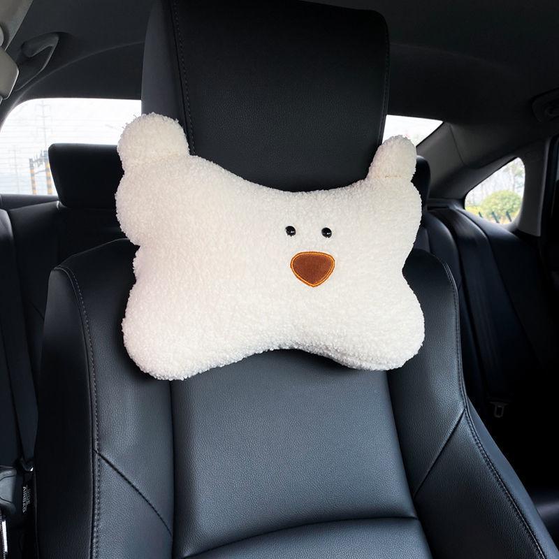 Cartoon Car Headrest Neck Pillow: Cute Plush Winter Lumbar Support for Women