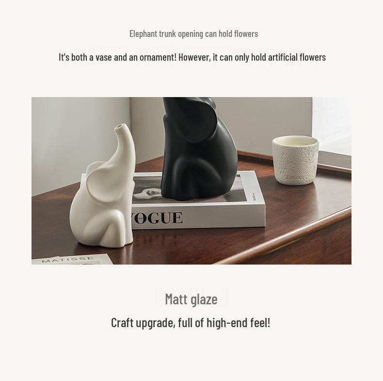 Nordic Modern Elephant Vase - Ceramic Ornament for Living Room, Sideboard, or Entrance Hall Display. A Perfect Housewarming Gift.