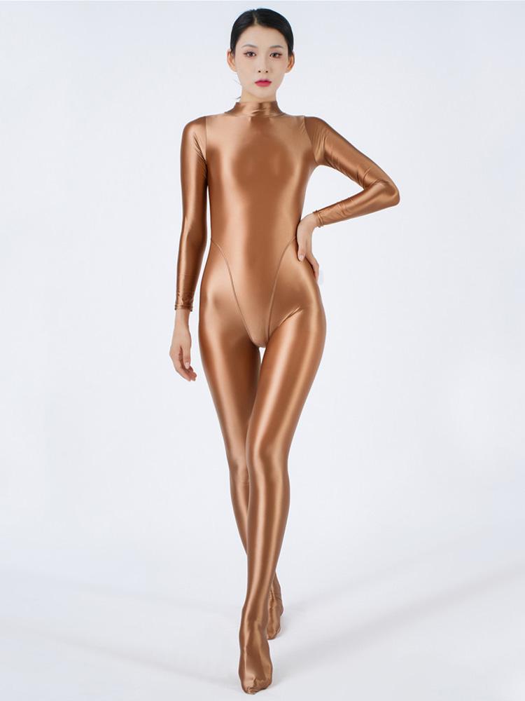 Sexy Women Oil Glossy Shiny Elastic Bodysuit Candy Color Bodycon Tights Jumpsuits One Pieces Thong Cosplay Maid Shaping Leotard
