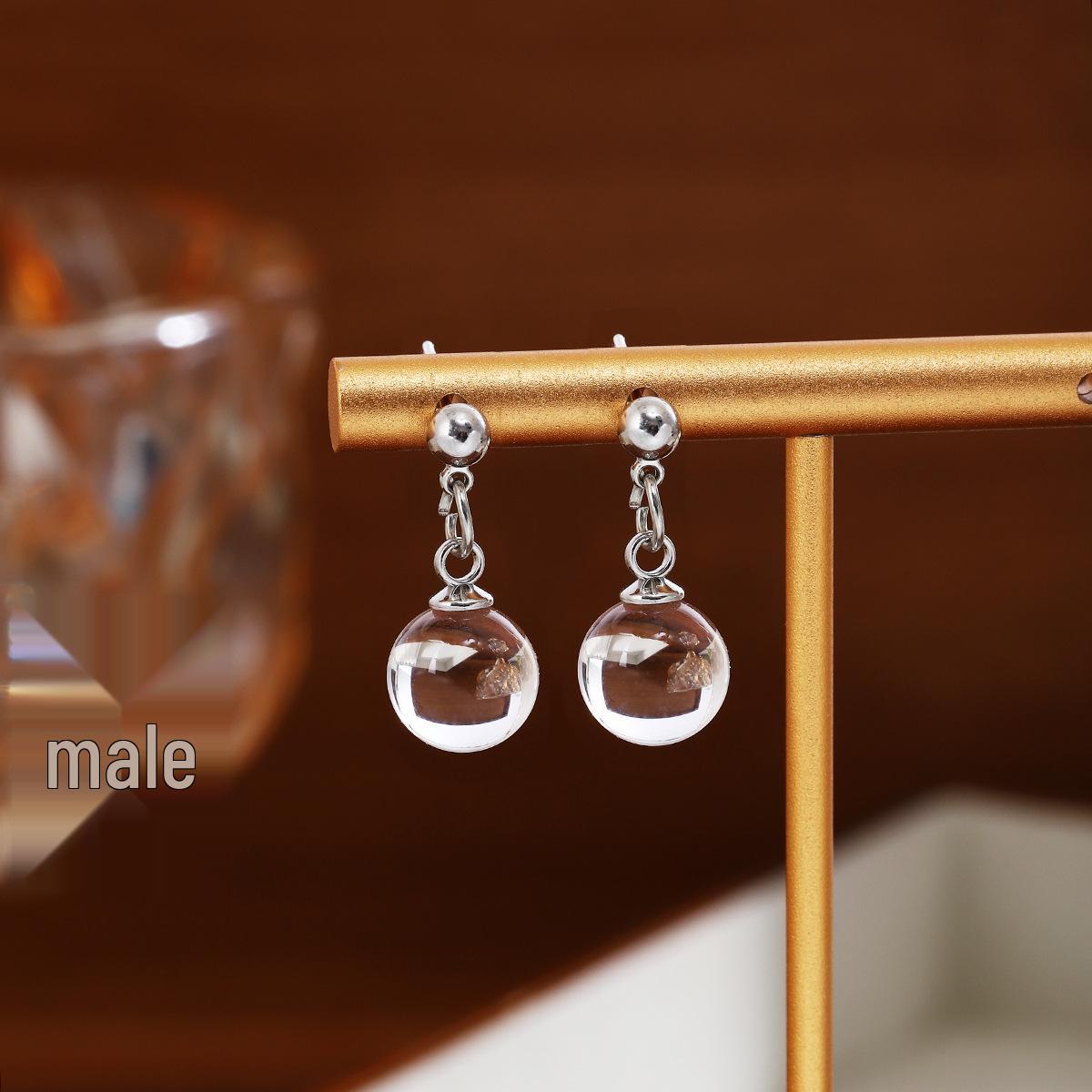 

Silver Needle Korean Cool Transparent Ball Earrings - Niche Luxury Versatile Studs for Women