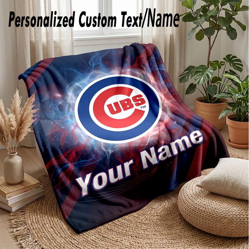 Chicago Cubs Benutzerdefinierte Flanell-Kuscheldecke Drucken Sie Ihren Namen Text Weiche Warme Decke Weihnachtsgeschenk