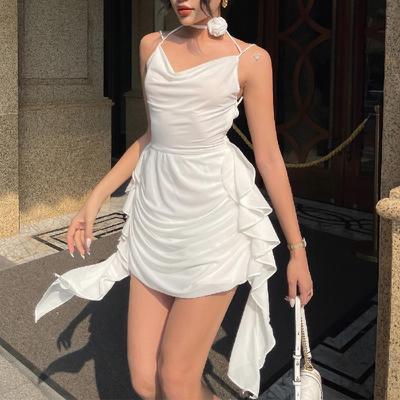 Frühling Reizvolles Rückenfreies V-Ausschnitt Dreidimensionale Blume Schleife Schlankes Spice Girl Kleid