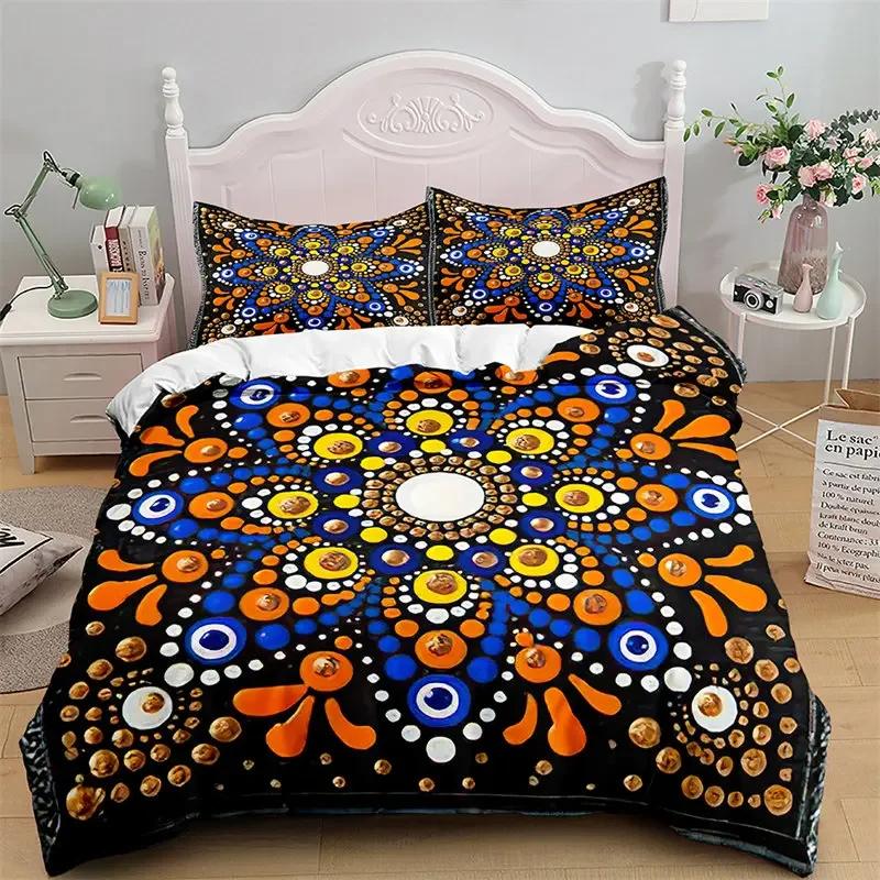 

Mandala Duvet Cover Microfiber Bohemian Floral Bedding Set Hippie Geometric Comforter Cover King For Girls Teens Bedroom Decor EU Single(135*200cm)3pcs