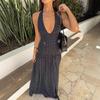 European and American Neck Strap Polka Dot Printing Deep V Dress Retro Slim Sexy Backless Dress