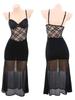 Mesh Lace Black Sweet Sexy Women Sheer Dresses Chest Mat Fish Tail Sleeping Skirt Strap Sexy Uniform Dress Elegant Korean AVN7