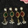 Vintage French Palace Style Red Agate Pearl Tassel Earrings Long Light Luxury Accessories