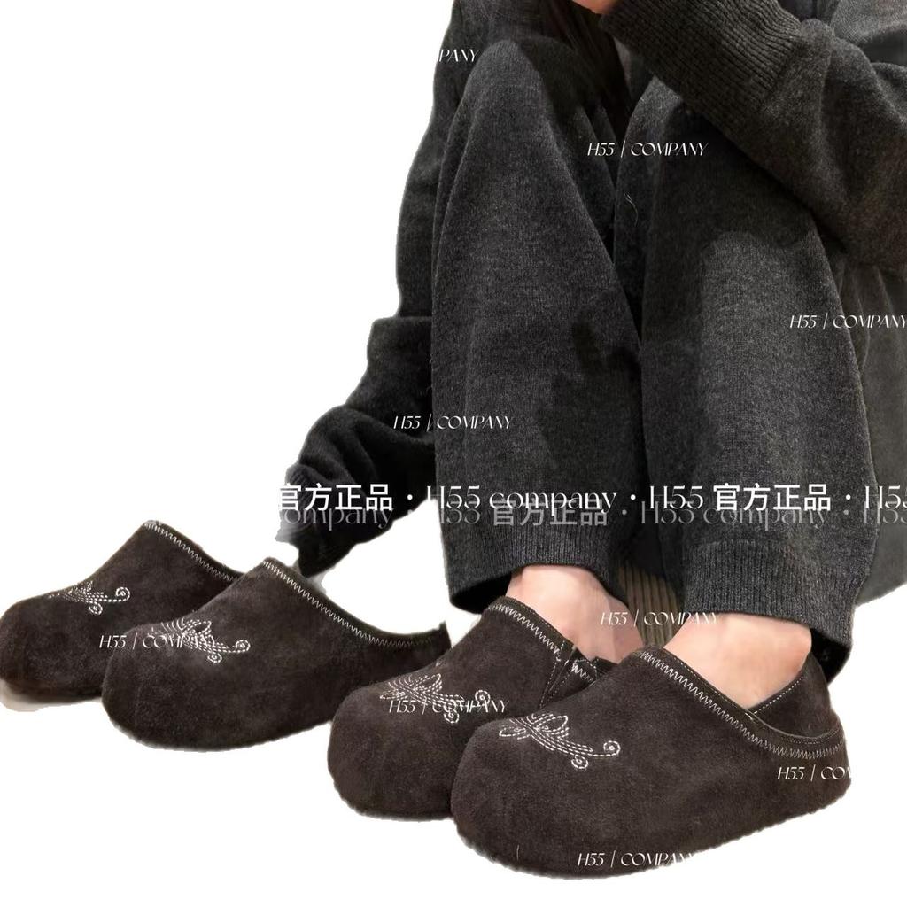 Ruodan~ 2025 autumn and winter new lamb wool piled platform casual half-drag Boken shoes women's warm cotton slippers