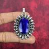 Blauer Saphir Anhänger, handgefertigter Edelstein Anhänger, 925 Sterling Silber Anhänger Antiker Schmuck, Verlobungsgeschenk