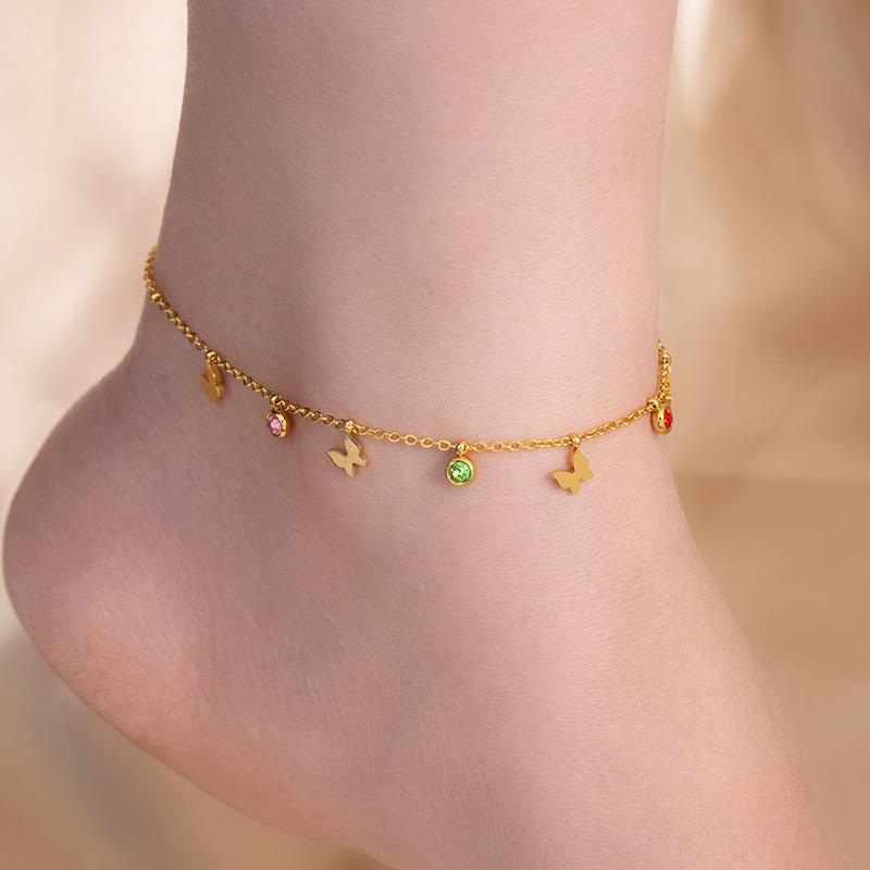 Fashion Small Fresh Anklet Star Moon Five-Pointed Star Palm Foot Accessories Women'S Titanium Steel Does Not Fade A Variety Of Colored Diamond Foot