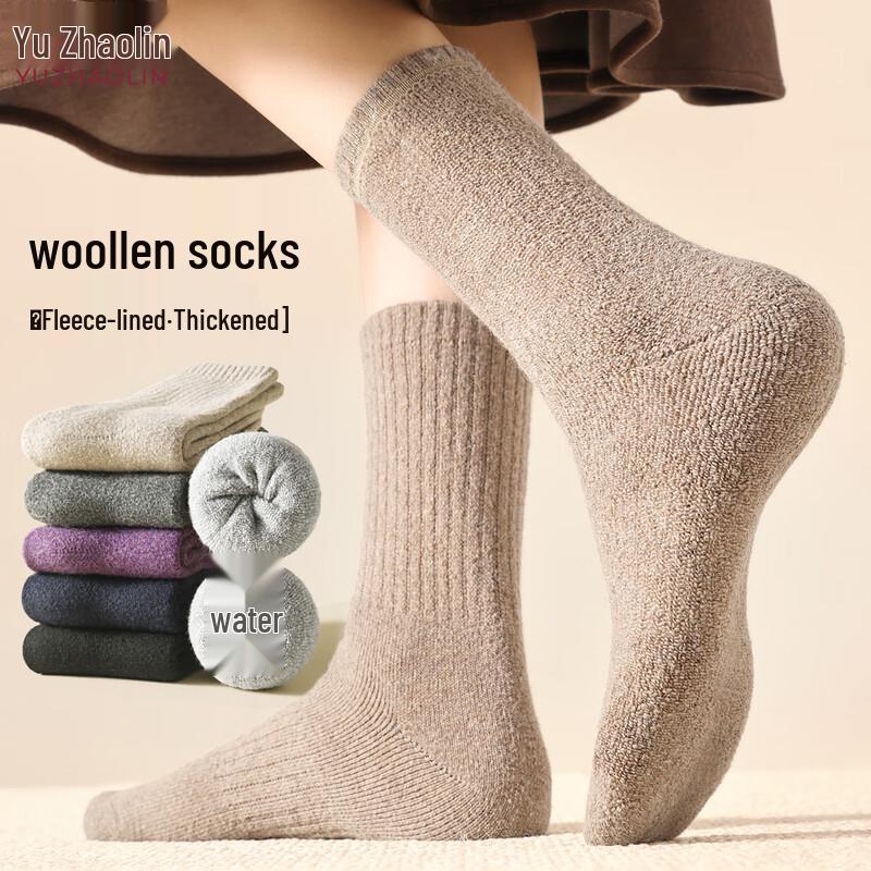 YUZHAOLIN Women s Winter Wool Thermal Terry Mid-Calf Socks One Size