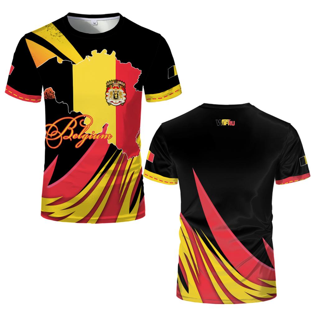Belgian Flag Print T-shirt Belgium Emblem Graphic Breathable Quick-drying Football Jersey Men's Women's Casual Streetwear