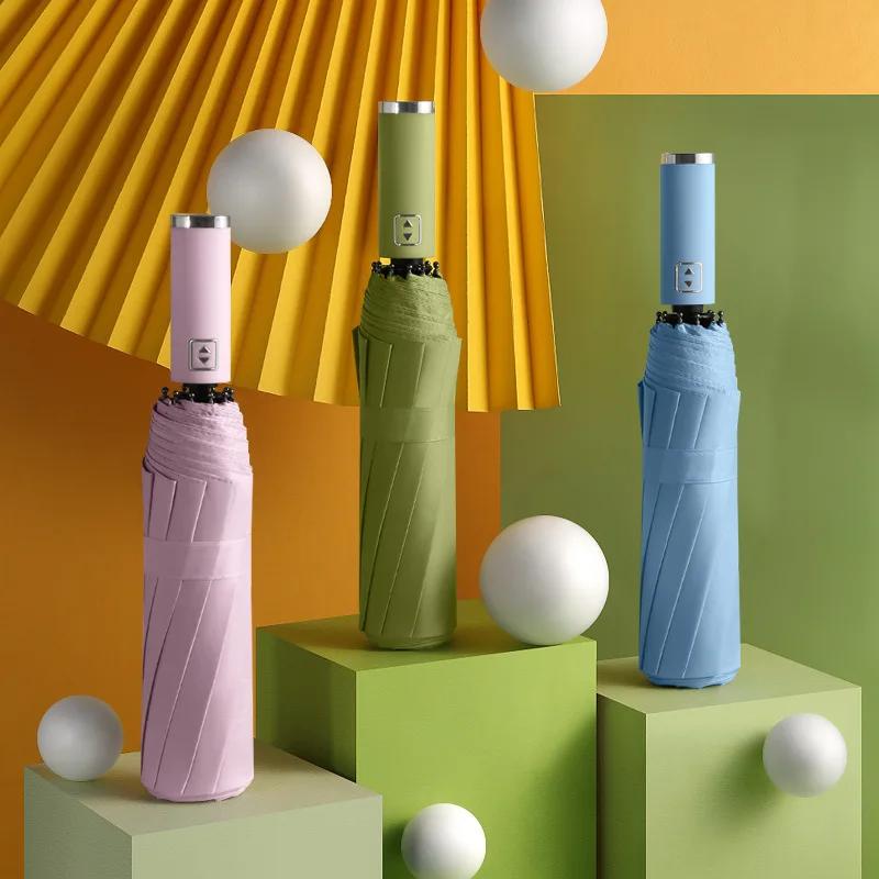 Automatic Folding Umbrella 10 Ribs Three Fold Business Umbrella Windproof Black Glue Outdoor Sunshade Advertising Umbrella