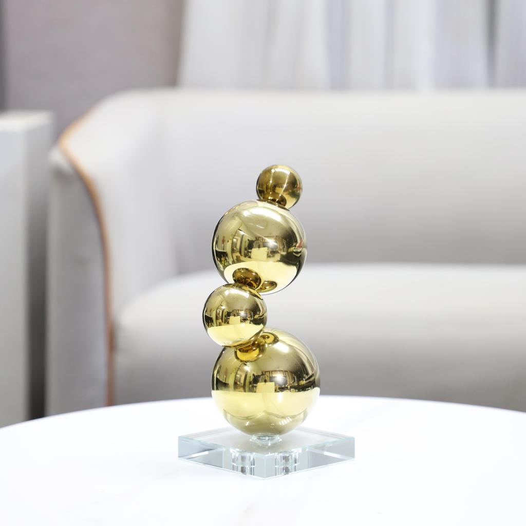 Metalen Decoratie Beeldjes Metalen Bollen Stapel Kunstwerken Gouden Bal Metaal Ambacht Geometrische Sculptuur Woondecoratie Accessoires