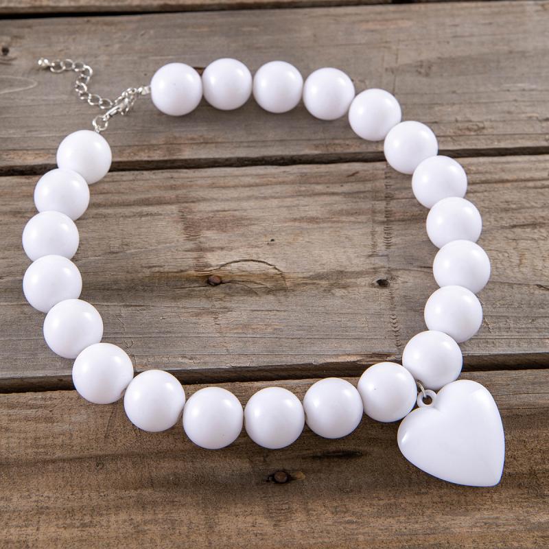 Exaggerated Round Bead Heart Pendant Necklace For Women Handmade Adjustable Chain Choker Party Jewelry Gift Collar