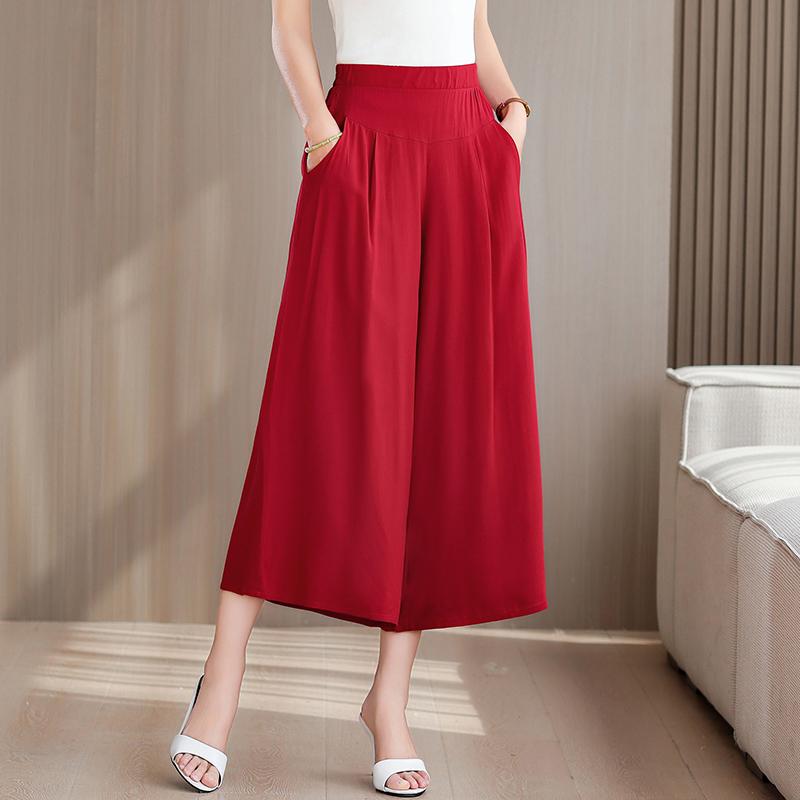 Plus Size Summer Women's Wide Leg Pants High Waist Loose Vintage Clothes Elastic Waist Casual Pants