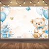 2D Süßer Bär Babyparty Kulisse für Neugeborenen Jungen Fotoshooting und Party