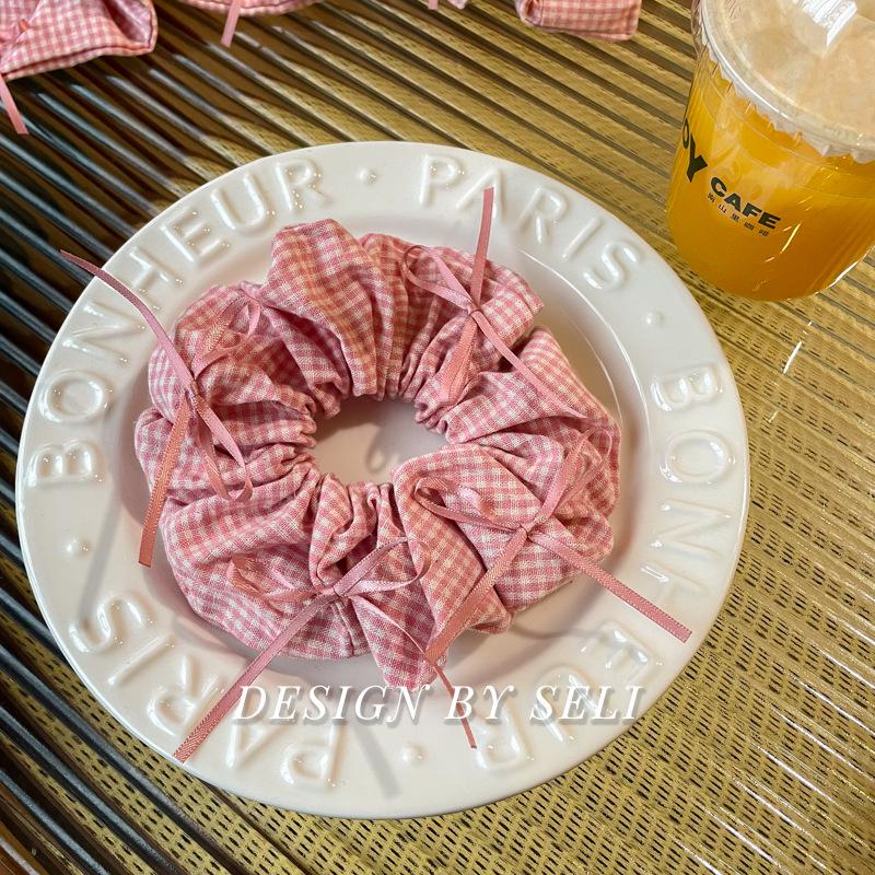 Pink Plaid Bow Scrunchie for Girls - Ballet Style, Barbie-Inspired Hair Tie