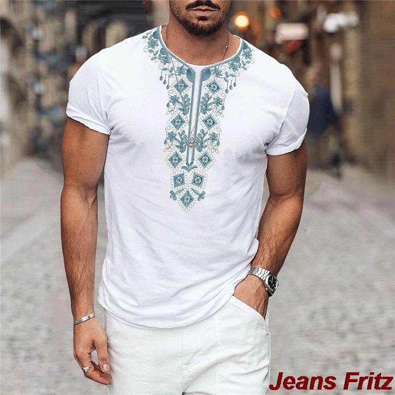 Vintage Etnické Tričko 3D Tisk Oblečení O-Krk Pánské Topy Nadměrné Krátký Rukáv Tričko Léto Volné Pánské Streetwear Pánské Oblečení