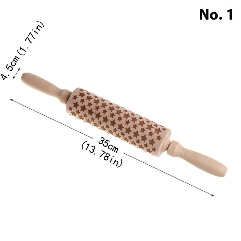 Weihnachten 35X4,5Cm Holz Nudelholz Rock Schneeflocke Elch Graviert Backen Kekse Nudelholz Für Kuchen Gemustert Backen 3D Form