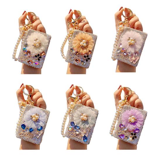 Strass Doppel-Taschenspiegel Schlüsselanhänger Klein Bling Reise Klapp-Kosmetikspiegel Perlenkette Taschenanhänger für Damen Geldbörse Handtasche Geldbörse Zubehör