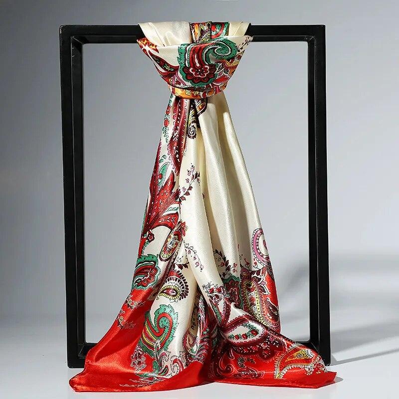 90x90cm Mode Silk Satin Scarf För Kvinnor Pannband Fyrkantiga sjalar och Wraps Halshalsdukar