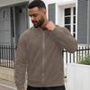 Men's Retro Suede Zip Jacket - Autumn Solid Color, Casual Long Sleeve Cardigan Coat