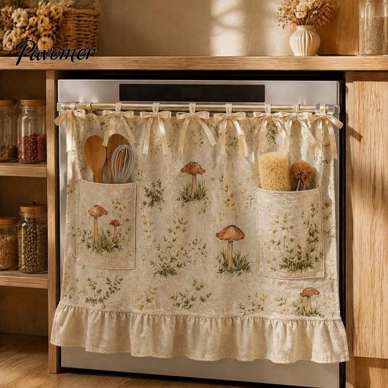 Sunshade Curtains for Kitchen Oven Curtain with Pockets, Dustproof Durable Polyester Hanging Drape, Window Valance Easy Wash Decorative Shade