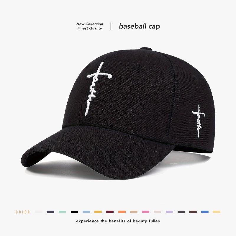 Unisex Embroidered Faith Cross Faux Wool Baseball Cap – Sun Protection Duckbill Hat for Outdoors