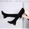 Women Boots Winter Black Over The Knee Boots  New Comfort Lace Up Chunky High Heels Shoes Fashion Warm Suede Round Toe Boots