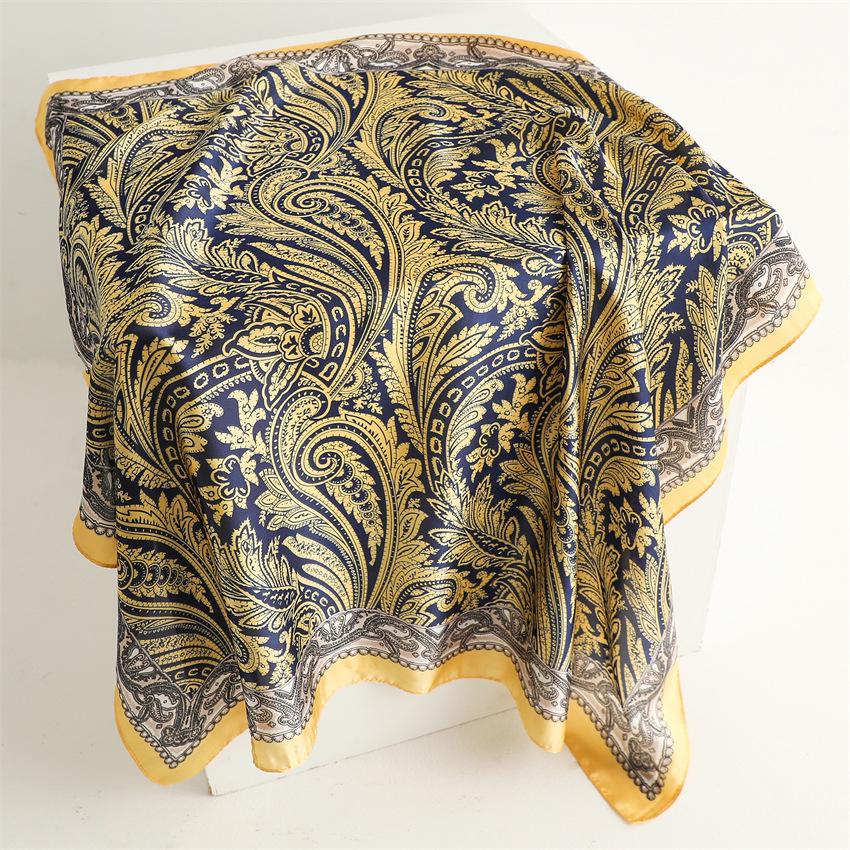 European and American Ethnic Style Silk Scarf Sunscreen Shawl Fashion Versatile Cashew Scarf Simulation Silk 71cm Square Scarf Professional Scarf