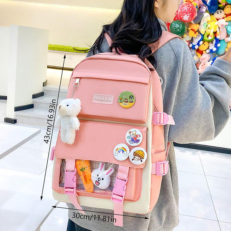 Five Piece Set Student Schoolbag Transparent Backpack  Women Outdoor Portable Storage Bags Large Capacity Travel Bag Gift