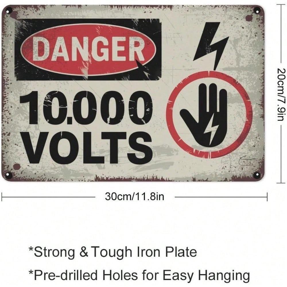 Vintage High Voltage 10000V Warning Sign Metal Plaque Garage Room Wall Decor 8x12 Inch