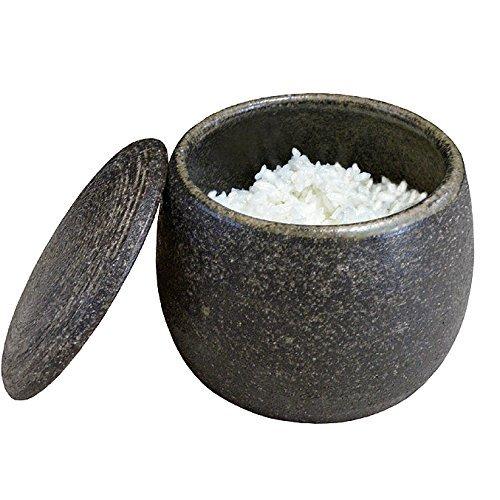 Iga-yaki Rice Container with Black Persimmon Glaze and Rice Paddle [Yamahon Pottery Studio]