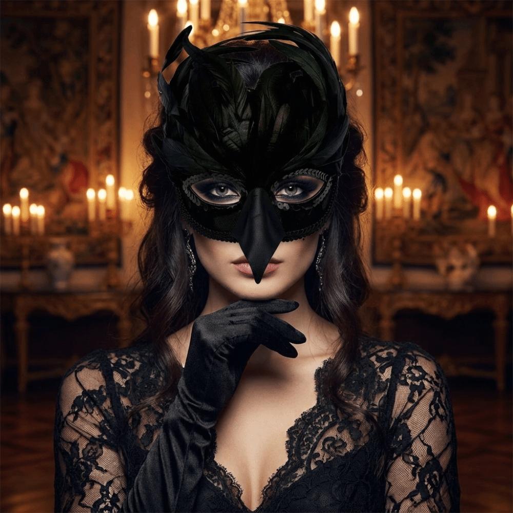 Gothic Style Black Feather Mask Bird Mouth Cosplay Mask Makeup Accessory Crow Mask Cosplay Props