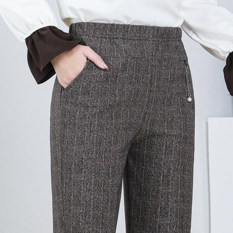 

Базовые эластичные брюки с высокой талией больших размеров для зрелых женщин - Весенне-осенние повседневные прямые 7XL