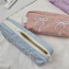 Cute Simple Bowknot Hand-Held Pencil Case Girly Pencil Bags Large Capacity Portable Student Stationery Storage Bag School Supply