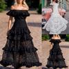 Cross-border Summer New European and American Foreign Trade Women's Dress Flounce Hollowed-out Lace Dress