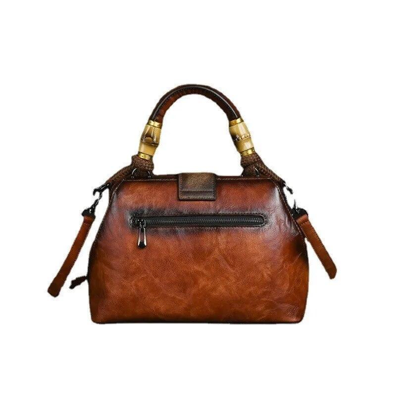 Ladies Luxury Handbag 2026 New Vintage Handmade Leather Carved Women Tote Bag Versatile Female Shopping Shoulder Crossbody Bags